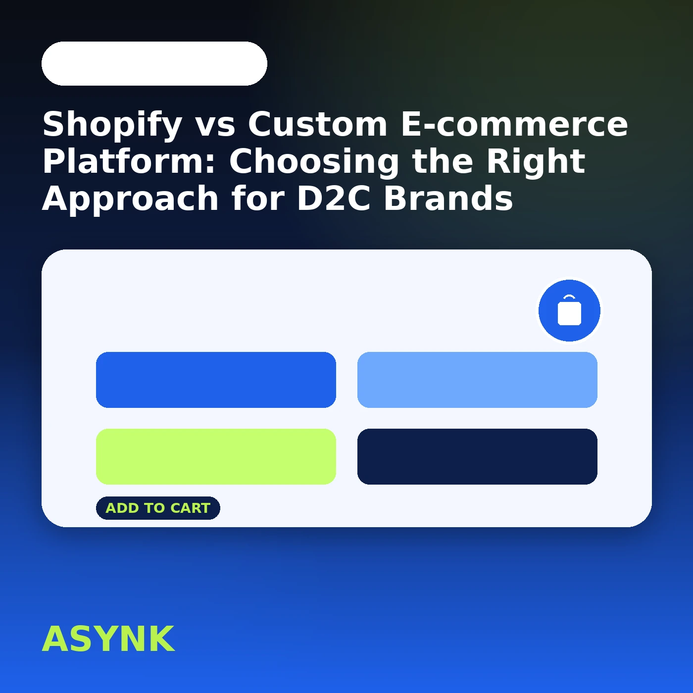 A product grid mockup with an add-to-cart action, representing a D2C storefront's shopping experience.